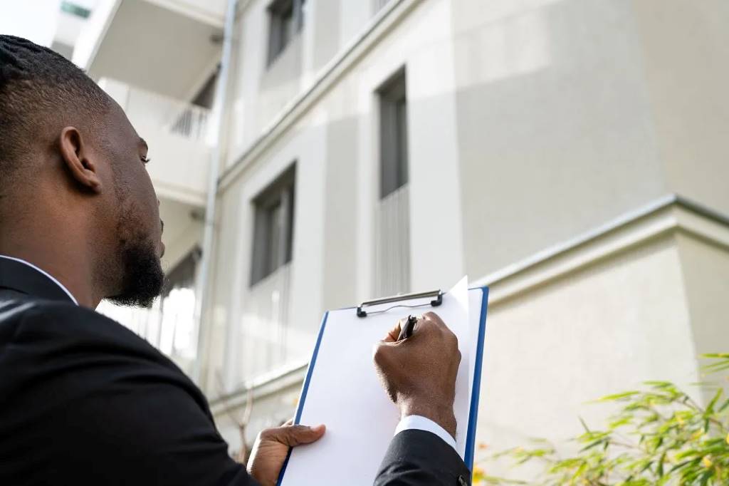 Property management team inspecting a building
