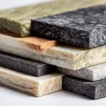 1. Bio-based composite material samples showing natural fiber reinforcement with eco-friendly binding resin in various colors and textures