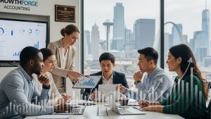 Trusted accountants reviewing financial growth reports