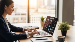 Solo entrepreneur working on laptop implementing business framework for scalable growth