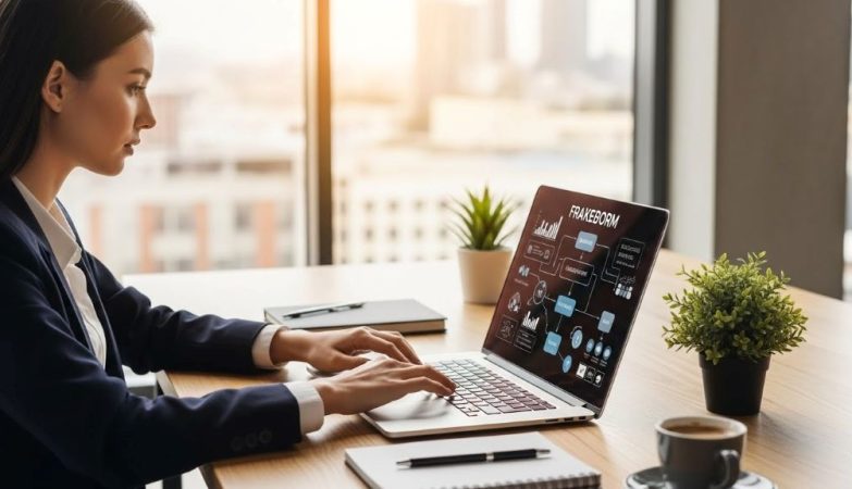 Solo entrepreneur working on laptop implementing business framework for scalable growth