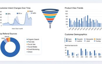 Business analytics dashboard showing customer behavior metrics and conversion funnel data for tracking intent changes