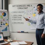 Small business consultant advising owner on strategy