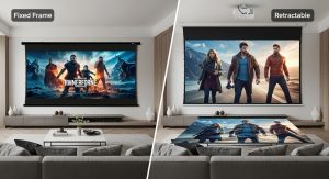 Retractable projector screen in a multi-purpose room