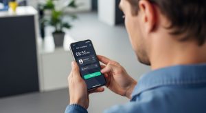 Employee checking in using staff attendance software on a mobile device