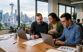 Seattle startup founders reviewing employee compensation plans