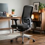 Ergonomic office chair with lumbar support in a modern workspace.